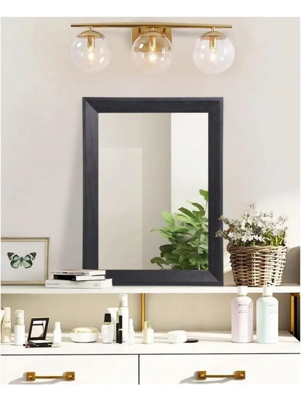 Large Black Rectangle Wall Mirror with Wood Frame - Stylish Home Decor Accent